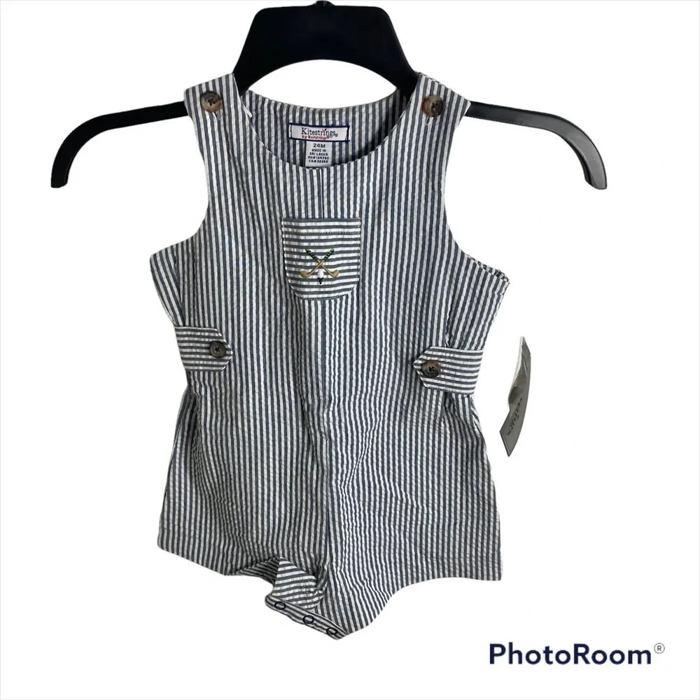 Vintage Hartstrings Pintuck Jumper NWT 24 mos Blue white Stripe Golf Romper